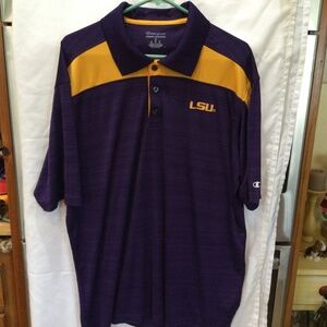 Men’s Champions Athletic Wear LSU Purple/Gold Golf Shirt Short Sleeve, Size XL